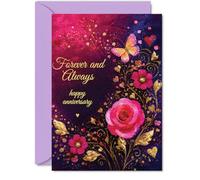 Romantic Anniversary Card, Richly Coloured Blooms and Butterflies