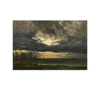 Romantic Art Poster of J.C. Dahl's 1832 Cloud Study over The Elbe with Poplars - Storm Clouds And Poplar Trees Riverside Wall Art Print Photo Art Painting Canvas Home Decorative Bedroom Modern Decors