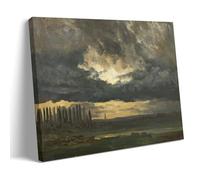 Romantic Art Poster of J.C. Dahl's 1832 Cloud Study over The Elbe with Poplars - Storm Clouds And Poplar Trees Riverside Wall Art Canvas Painting Wall Art Decorative Picture Prints Modern Decor Frame