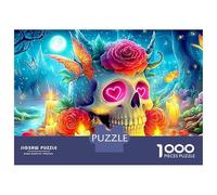 Romantic Beach 1000 Pieces Jigsaw Puzzles Engaging Home Decoration Fantasy Skull & Flowers Jigsaw Puzzles Unique Puzzle Gift for Adults & Families 70x50cm/1000pcs
