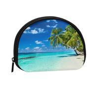 Romantic Beach Mini Zipper Coin Purse, Small Travel Organizer with All-Over Print, Durable Polyester Fabric, Compact Pouch for Coins,Keys