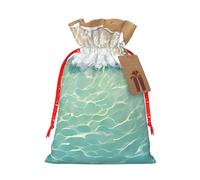 Romantic Beach Pattern Print Drawstring Bags Burlap Gifts Bag With Drawstring Gift Bags For Wedding/Party/Festival/Storage