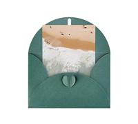 Romantic Beach Print Blank Greeting Cards, Love Buttons, Pearl Paper Envelopes Suitable For Various Occasions - Anniversary Cards, Thank You Cards, Holiday Cards, Wedding Cards, Congratulations.