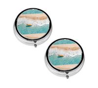 Romantic Beach Print Pill Box 3 Compartment Medicine Pill Case,Portable for Pocket Or Purse Pill Organizer Decorative Metal Medicine Vitamin Organizer Unique Gift