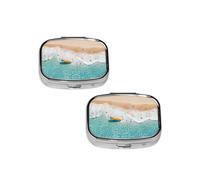 Romantic Beach Square Mini Medicine Box, Lightweight to Carry, Durable and Long-Lasting