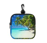 Romantic Beach Square Zipper Pouch with All-Over Print,Waterproof Rubber-Fabric, Lightweight Durable Small Organizer Bag for Coins, Cards, Keys