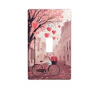 Romantic Bicycles Light Switch Cover Plate/Outlet Covers, Peach Hearts and Flowers for Valentine’s Day Decor, Thermoplastic Wall Plates, Standard Size Single Toggle