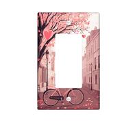 Romantic Bicycles Light Switch Cover Plate/Outlet Covers, Peach Hearts and Flowers for Valentine’s Day Decor, Thermoplastic Wall Plates, Standard Size Single Rocker
