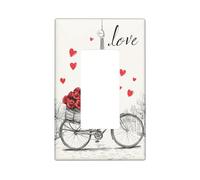 Romantic Bicycles Light Switch Cover Plates/Outlet Covers, Red Roses and Eiffel Tower for Love Decorations, Thermoplastic Wall Plates, Standard Size Single Rocker