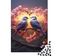 Romantic Birds 1000 Piece Recycled Cardboard Spring Love Art Style Puzzle, Concentration Training, Personalised Gift, Wall Decor & After-School Fun 38x26cm/1000pcs