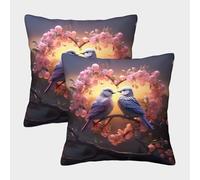 Romantic Birds-Spring Love Art Style Pillow Covers 2 Pack Cozy Pillowcases Art Cushion Covers with Invisible Zipper Decor for Couch Livingroom 45x45cm