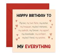 Romantic Birthday Card - "Happy Birthday to My Everything" - Love Greeting Card for Husband, Wife, Partner, Boyfriend, or Girlfriend- Comes with Fun Stickers