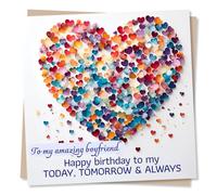 Romantic Birthday Greeting Card with Love Heart Design - My Amazing Boyfriend - Blank Inside (135 x 135 mm) - Made in UK - with Envelope
