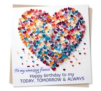Romantic Birthday Greeting Card with Love Heart Design - My Amazing Fiancé - Blank Inside (135 x 135 mm) - Made in UK - with Envelope
