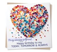Romantic Birthday Greeting Card with Love Heart Design - My Amazing Girlfriend - Blank Inside (135 x 135 mm) - Made in UK - with Envelope