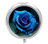 Romantic Blue Rose Medicine Pill Case, 3 Compartment Round Pill Box, Portable Decorative Medicine Organizer for Pocket Or Purse Vitamin Organize