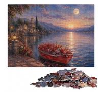 Romantic Boat Full of Roses Under the Moon Jigsaw Puzzle, 1000 Pieces | Puzzle for Adults: border-first or section-first building options alone or together.