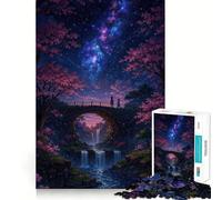 Romantic Bridge with Waterfall And Starry Sky 1000 Piece Jigsaw Puzzle for Teenagers Strong Logic Toy Serene Time Clear Edge Creative Gift (38x52cm)