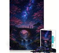 Romantic Bridge with Waterfall And Starry Sky Teenagers 1000 Piece Jigsaw Puzzle Logic Boost Toy Indoor Fun Premium Edge Memorable Gift (38x26cm)