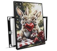 Romantic Bunny Couple Art Vintage Valentines Day Print Valentines Rabbit Wall Art Spring Decor Valentine's Day Gifts Bedroom Romance Wall decor Living Room Accent, Framed