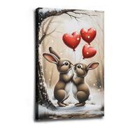 Romantic Bunny Couple Art Vintage Valentines Day Print Valentines Rabbit Wall Art Valentine's Day Gifts Spring Decor Bedroom Romance Wall decor Living Room Accent, Framed