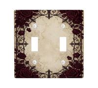 Romantic Burgundy Rose Wrought Iron Gothic Double Light Switch Cover Plate