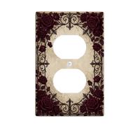 Romantic Burgundy Rose Wrought Iron Gothic Duplex Outlet Covers Plate