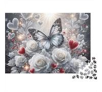 Romantic Butterfly 1000 Piece Jigsaw Puzzles White Butterfly on Flowers Adults Aged 12 And Above Educational Games Home Decoration Challenge High Difficulty Birthday Gifts 38x26cm/1000pcs