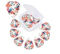 Romantic Butterfly and Bird Print Guitar Picks 12 Pack with Custom Organizer Storage Box, Guitar Accessories, Ukulele for Acoustic Guitar, Bass,