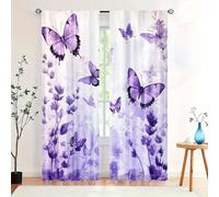 Romantic Butterfly Blackout Curtains Panels, Purple Flower Butterfly Drapes for Windows, 3d Print Noise Reducing Light Blocking Decorative Window Treatments for Bedroom, W29.5" x L65.3" x 2 Panels