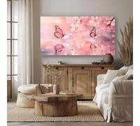 Romantic Butterfly Large Canvas Wall Art for Living Room Framed Spring Cherry Blossoms Wall Decor for Bedroom Ready to Hang Pink Abstract Artwork Gallery Poster 60x120 cm
