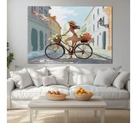 Romantic Canvas Ancient City Street Bicycle Posters Bedroom 40 x 30 cm Wall Art for Boys Room Office, Canvas Art Prints Painting Artwork for Teen Kids Men Room Home Decoration