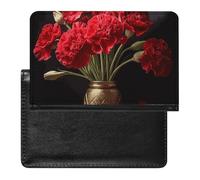 Romantic Carnation Passport Holder with 3 Card Slots, Portable PU Leather Travel Wallet, Slim Protective Cover for Passport, ID, Credit Cards