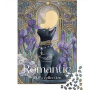 Romantic Cat Art Print Jigsaw Puzzles Puzzles for Adults Kids. 1000 Pieces Impossible Challenge Toy Educational Games Home Decoration for Educational Games Gifts 52x38cm/1000pcs