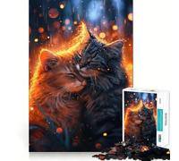 Romantic Cat Couple Jigsaw Puzzles 1000 Piece for Adults Smart Reason Toy Casual Fun Smooth Edge Wall Art Decor (38x52cm)