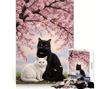 Romantic Cats Under Sakura Tree 1000 Piece Jigsaw Puzzle for Teenagers Intellect Toy Mental Relax Quality Cut (38x26cm)