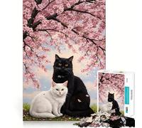 Romantic Cats Under Sakura Tree 1000 Piece Jigsaw Puzzle for Teenagers Intellect Toy Mental Relax Quality Cut (38x26cm)