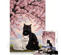 Romantic Cats Under Sakura Tree Jigsaw Puzzle for Teenagers 1000 Pieces Boost Recall Tension Relief Tight Edge Fine Art Piece (50x75cm)