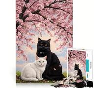 Romantic Cats Under Sakura Tree Jigsaw Puzzles for Teenagers 1000 Piece Brain Workout Toy Mental Relax Art Assembly Unique Gift (38x52cm)