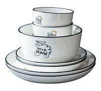 Romantic Ceramics Dinner Sets, 25 Pieces Simple Nordic Style Porcelain Combination Set - Bowl/Dish | Handmade Black Line Strokes Dinnerware for Restaurant,