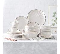Romantic Ceramics Dinner Sets 45 Pieces Petal Design Matte Porcelain Dinnerware Set | Cereals Bowl & Mug & Plate for Wedding Gifts and Family Party A~White