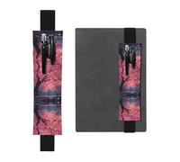 Romantic Cherry Blossoms Print Adjustable Elastic Band Pen Holder Pu Leather Pen Sleeve Pouch for Hardcover Journals, Notebooks