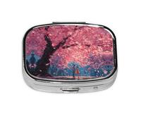 Romantic Cherry Blossoms Print Pill Box 2 Compartment Medicine Pill Case,Portable for Pocket Or Purse Pill Box Decorative Metal Medicine Organizer