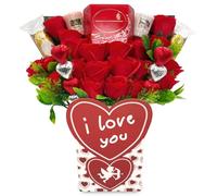 Romantic Chocolate & Candle Gift Set for Her - Luxury Bouquet with Red Silk Roses, Scented Candles & Truffles - Anniversary Hamper for Wife, Girlfriend, Mum - Birthday Surprise & Gifts for Teachers