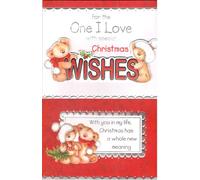 Romantic Christmas Card for One I Love, XL Size 19.5 x 30 cm, 8 Page Insert, Teddy Bear Design with Winter Scene