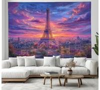Romantic City Tapestry Eiffel Tower Tapestries, Wall Hanging Room Art Home Decoration Gift Bedroom Decor Living Room Door 180x230cm Purple