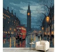 Romantic City Wallpaper 150 x 105 cm (W x H) - Non-Woven Big Ben Doubledecker Bus Photo Murals, Home DIY Decoration Wall Covering Wall Mural for Living Room Bedroom Dining Room