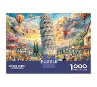 Romantic Colosseum Street Scene Jigsaw Puzzles for Adults Difficult Challenges 1000 Pieces Leaning Tower Vibrant Cityscape Difficult Hard Jigsaw Puzzles for Man And Woman with Letters on Back 52x38cm