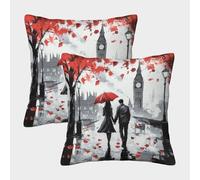 Romantic Couple-Artistic London Scene Pillow Covers 2 Pack Cozy Pillowcases Art Cushion Covers with Zipper Decorative Sofa for Living Room Bedroom 50x50cm