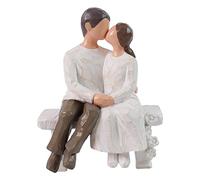 Romantic Couple Figurines in Love, 6" Hand Painted Sweet Loving Together Couple Sculpture Statue to Remember Beautiful Moment, Best Gifts for Valentine's Day Anniversary Weddings - Bench Kissing